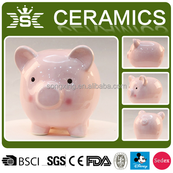 funny piggy bank pink pig shape ceramic piggy bank Size and shape can be customized