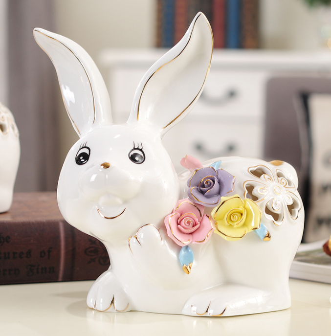 Easter serious cute electroplate ceramic rabbit crafts