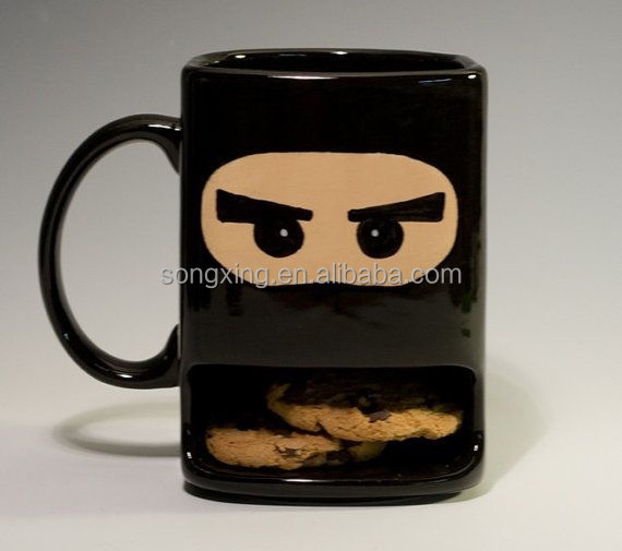 Milk Face Cup Monster Tea Mugs with Biscuit Pocket White Cookies Cup Holder Ceramic Coffee Mug