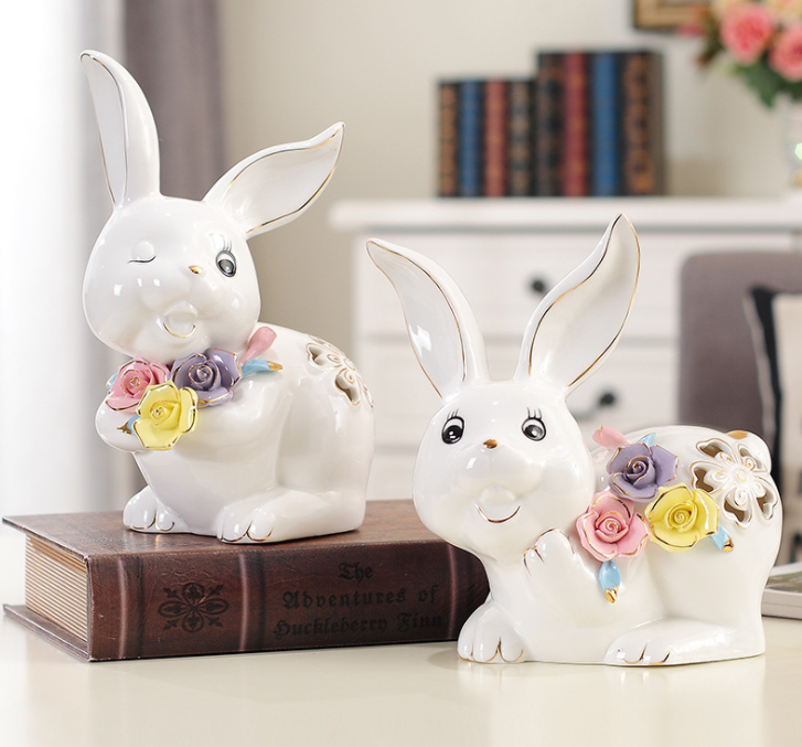 Easter serious cute electroplate ceramic rabbit crafts