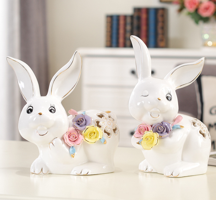 Easter serious cute electroplate ceramic rabbit crafts