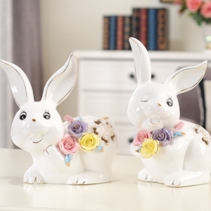 Easter serious cute electroplate ceramic rabbit crafts