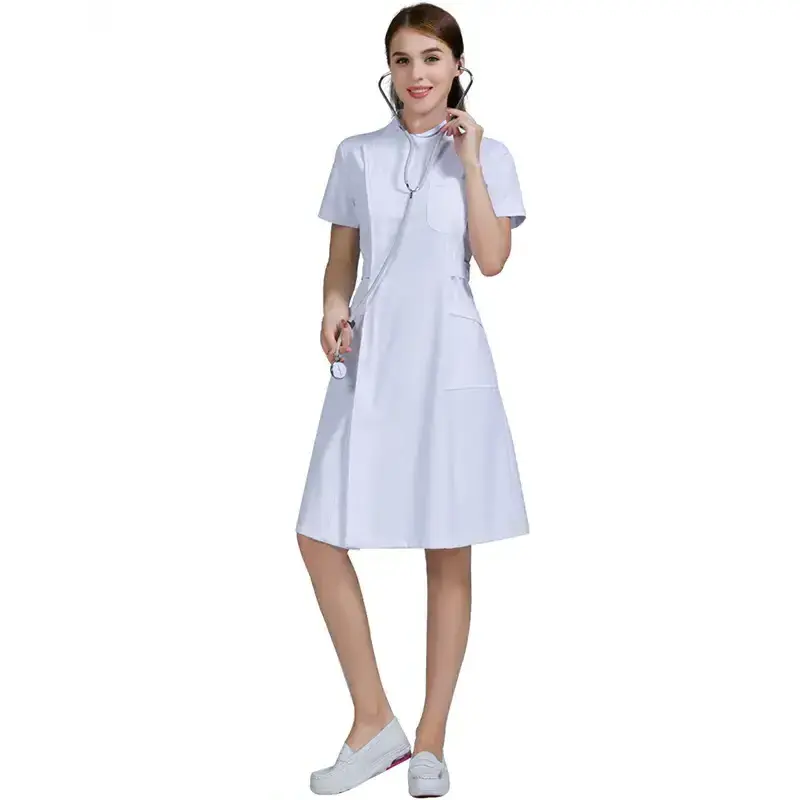 Best Quality White Nurse Uniform Dress Short Sleeve Skirt Scrub Uniform Dress For Hospital