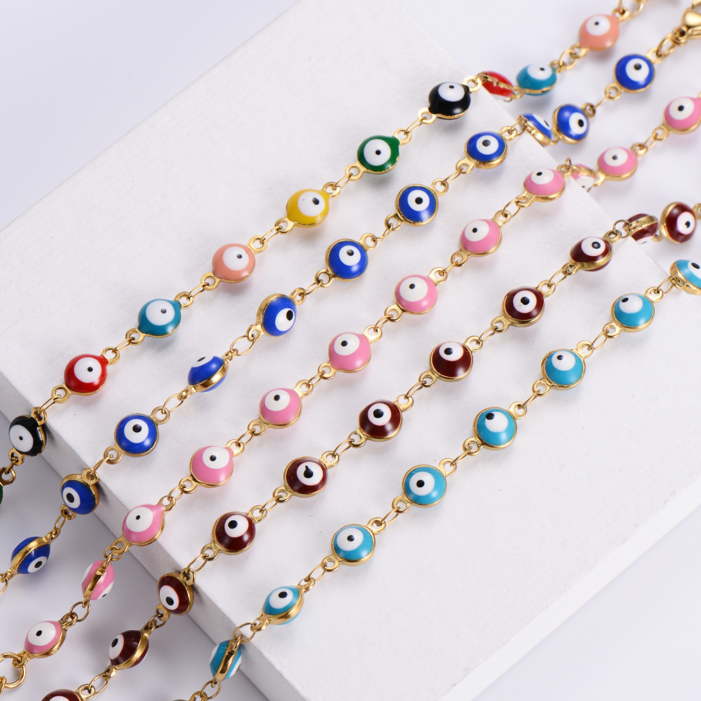 Wholesale Colorful Red Bule Bracelet Stainless Steel 18K Gold Bracelet Evil Eye Charm