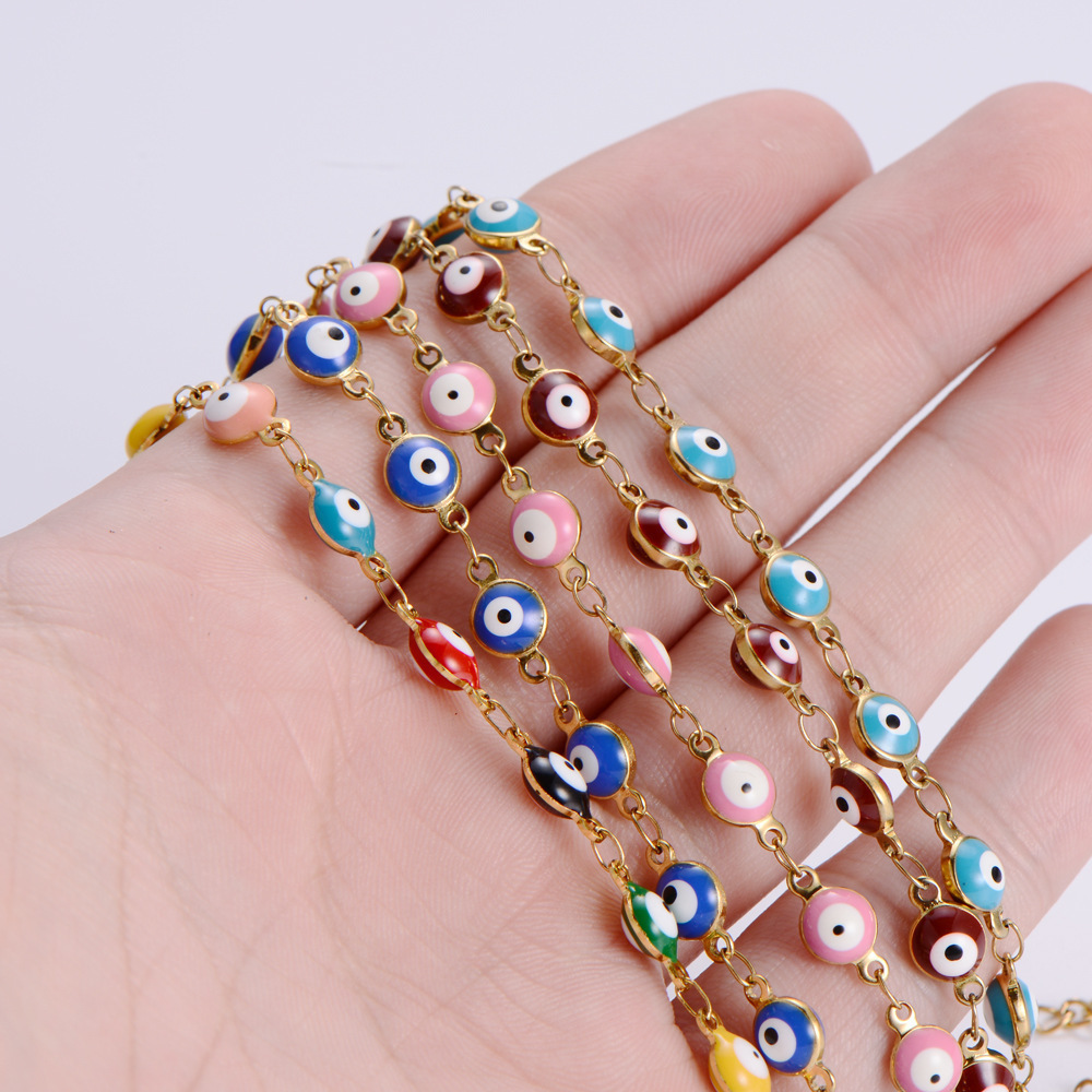 Wholesale Colorful Red Bule Bracelet Stainless Steel 18K Gold Bracelet Evil Eye Charm