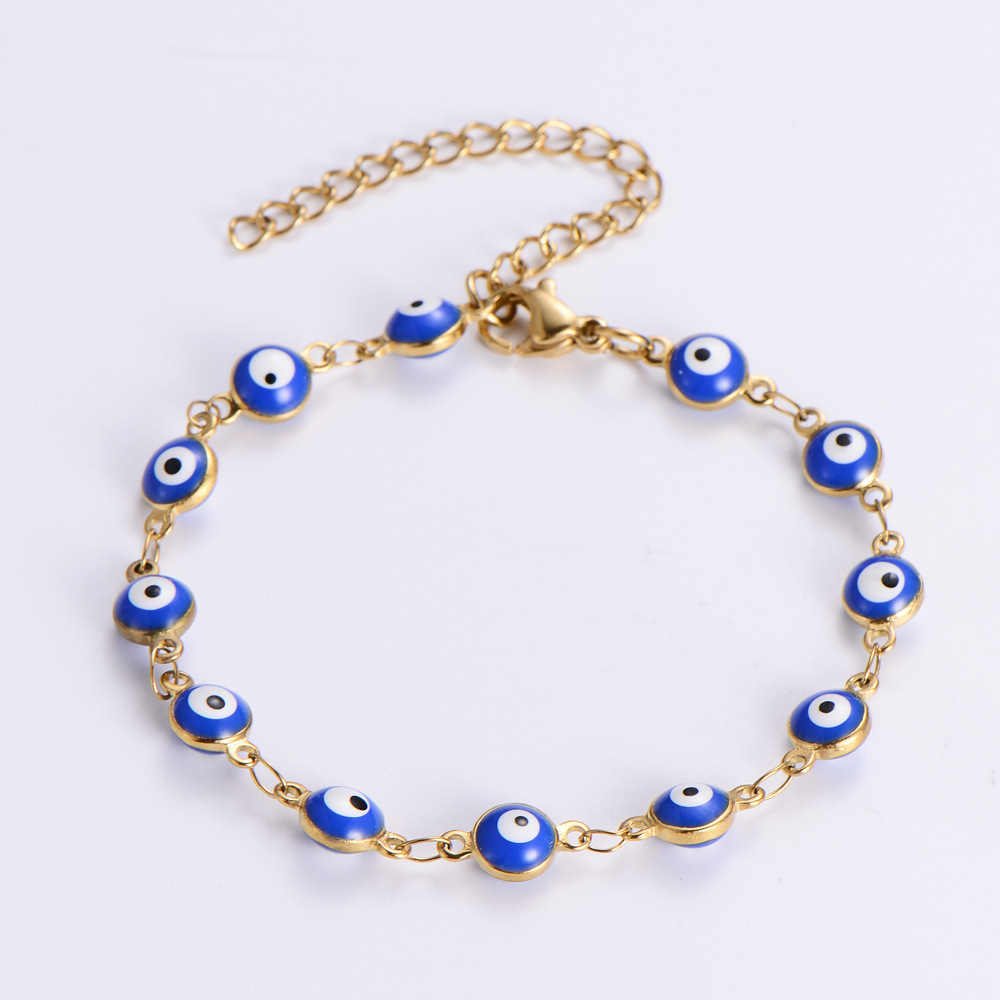 Wholesale Colorful Red Bule Bracelet Stainless Steel 18K Gold Bracelet Evil Eye Charm