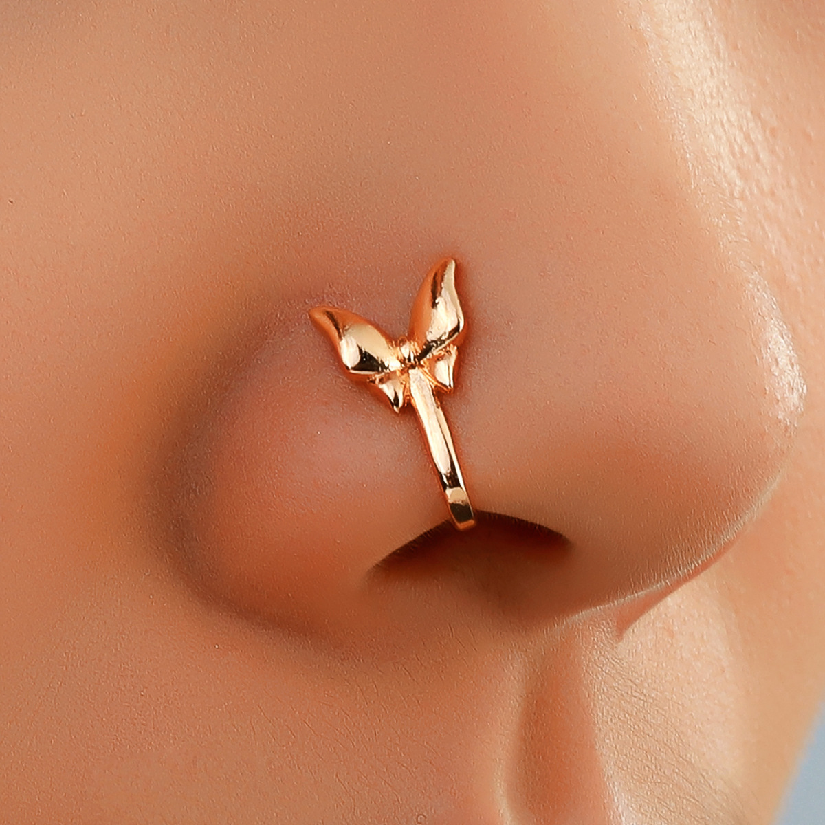 Hot Sale  Copper Inlaid Zircon Rabbit Spider Butterfly  U Shape Animal Free Piercing Nose Ring For Women