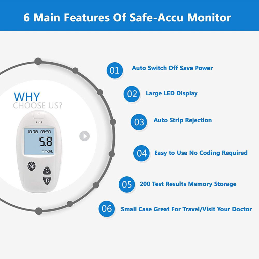 Sinocare  accu glucose meter glucometer glucometro blood sugar monitor blood glucose meter with 50 pcs diabetic test Strips