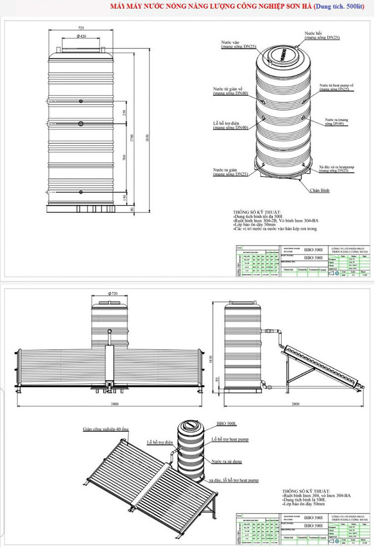 High quality Solar water heater system big capacity 1000L SONHA Made in Vietnam