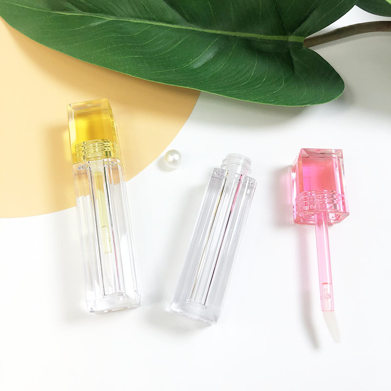 Wholesale so nice custom lip gloss tubes frosted glass square blue lip gloss tubes empty rhinestones lip gloss container