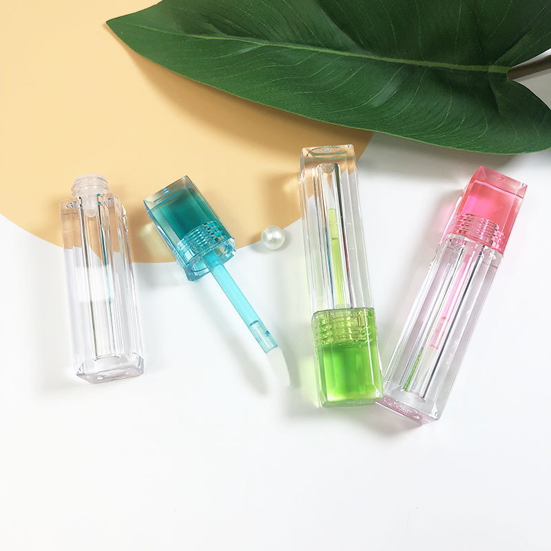 Wholesale so nice custom lip gloss tubes frosted glass square blue lip gloss tubes empty rhinestones lip gloss container