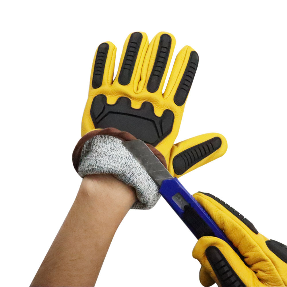 SONICE Leather Men Tpr Working Wear Anti Resistant  Goatskin Industrial Winter Impact Safety Gloves