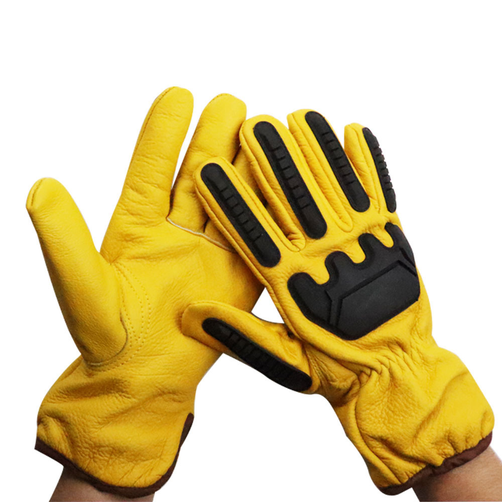 SONICE Leather Men Tpr Working Wear Anti Resistant  Goatskin Industrial Winter Impact Safety Gloves