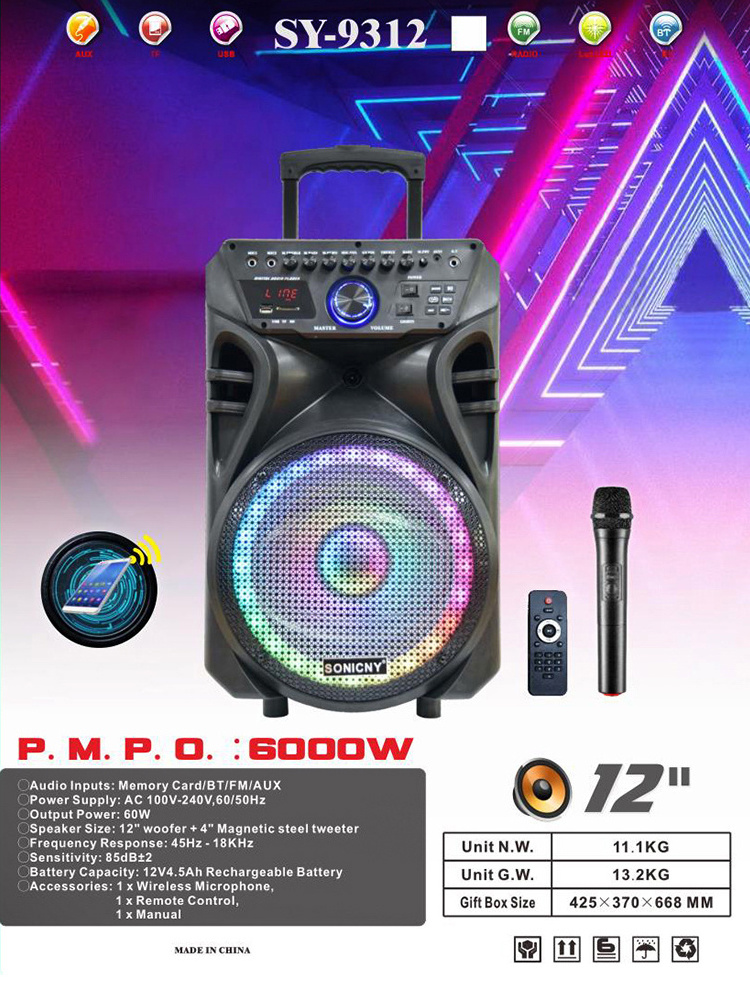 Portable Trolley Speaker 5.25 Inch With Usb And Wired/Wireless Microphone Pb Speakers Ibastek Karaoke Party