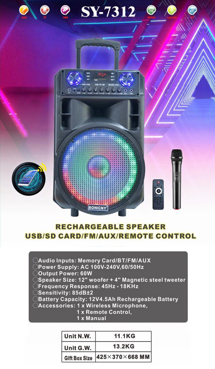 Portable Trolley Speaker 5.25 Inch With Usb And Wired/Wireless Microphone Pb Speakers Ibastek Karaoke Party