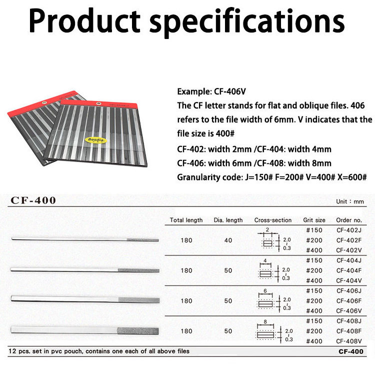 CF400 CF402 CF404 CF406 CF408 Factory diamond hand tools file and high-quality diamond file for die polishing Besdia Bra