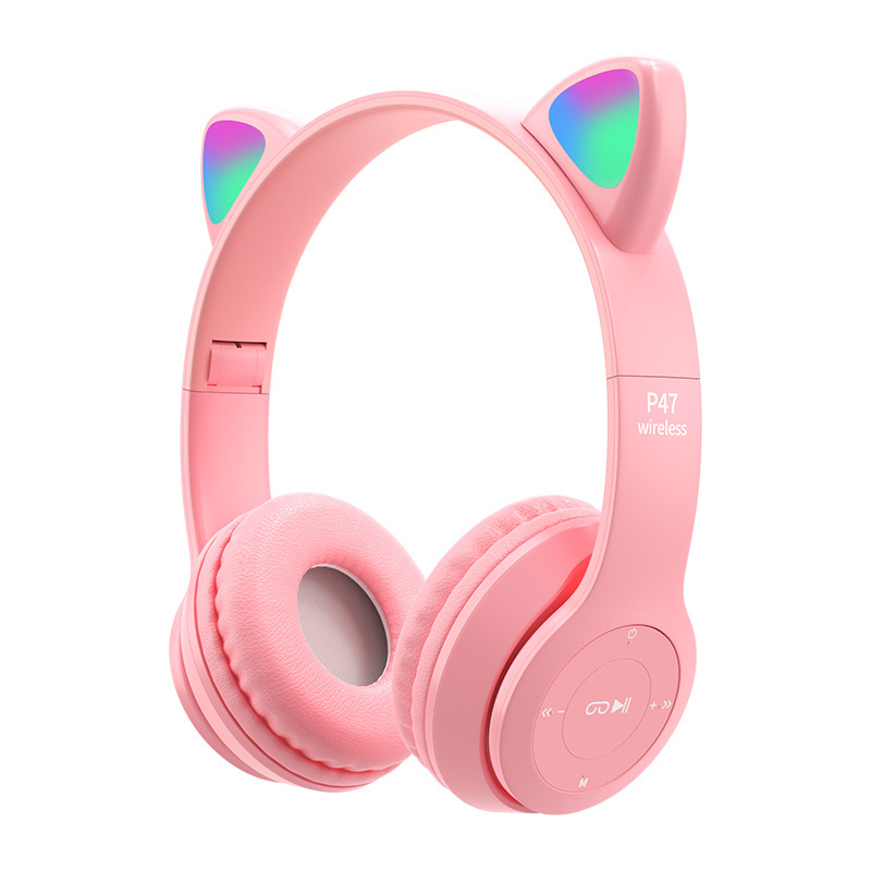 New Electronics Pink Led Cat Ear Headphones Wireless Bt Earphone Earbuds Over Ear Headset Kids Headphone For Gift