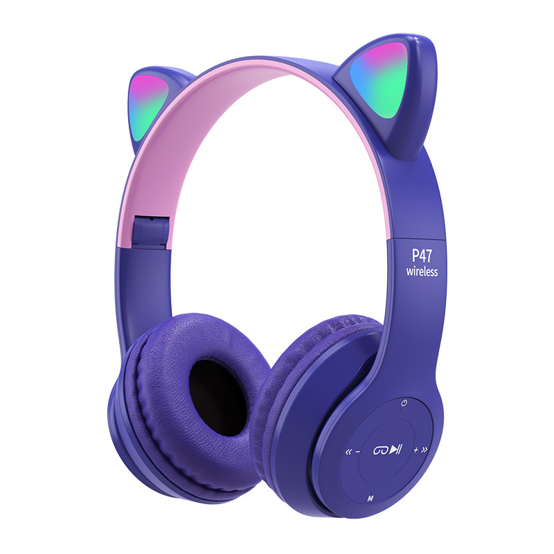 New Electronics Pink Led Cat Ear Headphones Wireless Bt Earphone Earbuds Over Ear Headset Kids Headphone For Gift