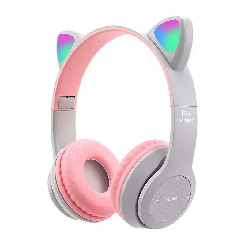 New Electronics Pink Led Cat Ear Headphones Wireless Bt Earphone Earbuds Over Ear Headset Kids Headphone For Gift