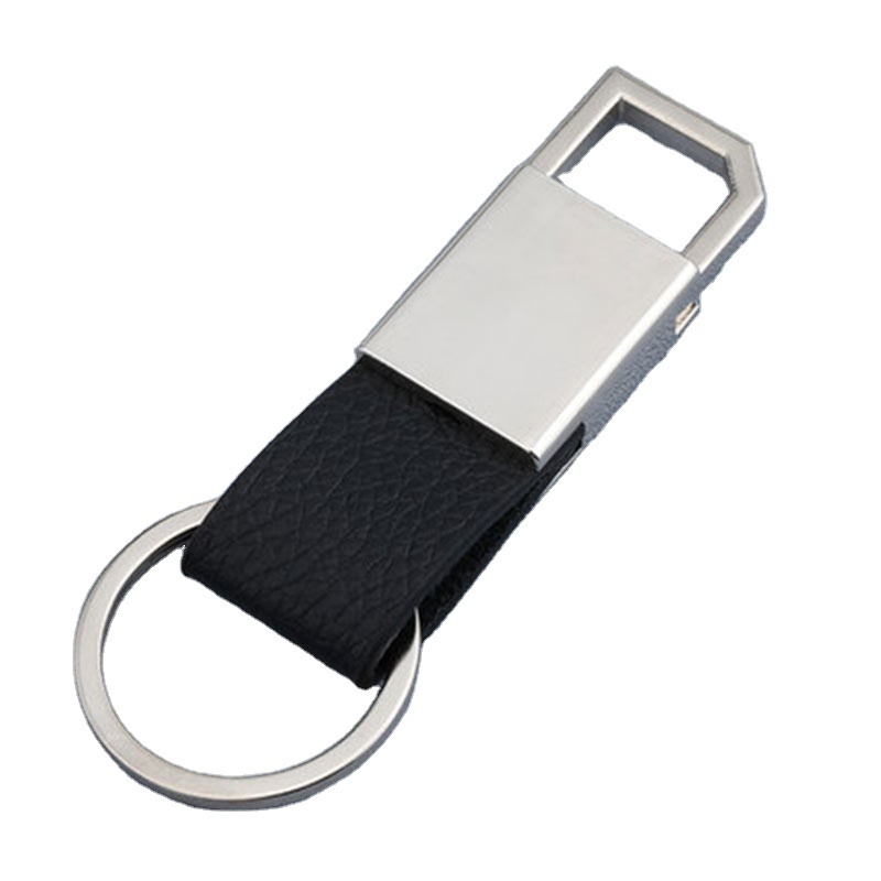 Luxury black leather keychains custom printing logo leather key holder