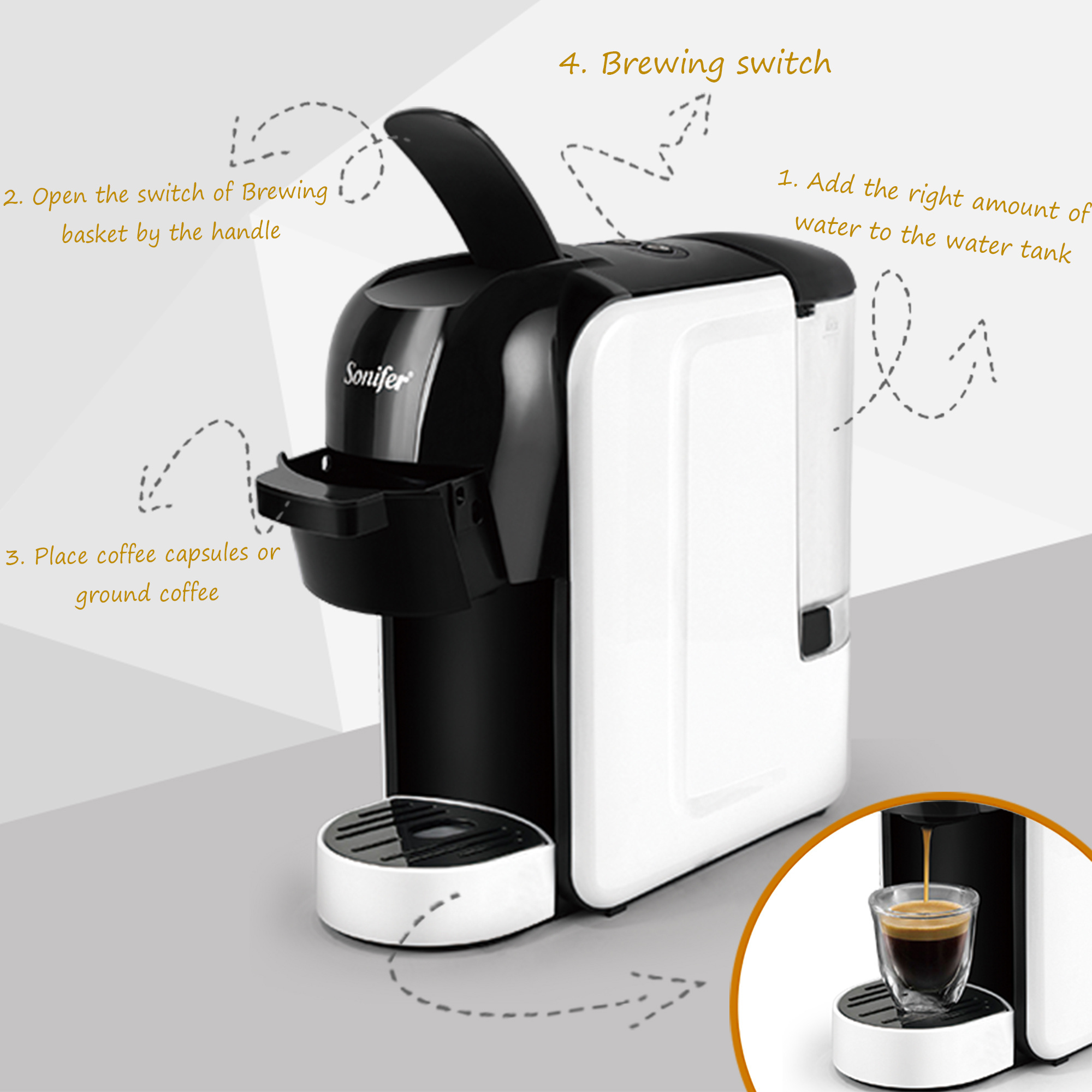 Sonifer SF-3539 wholesale high quality 19 bar pressure home 220V automatic electric multi 3 in 1 capsule coffee machine