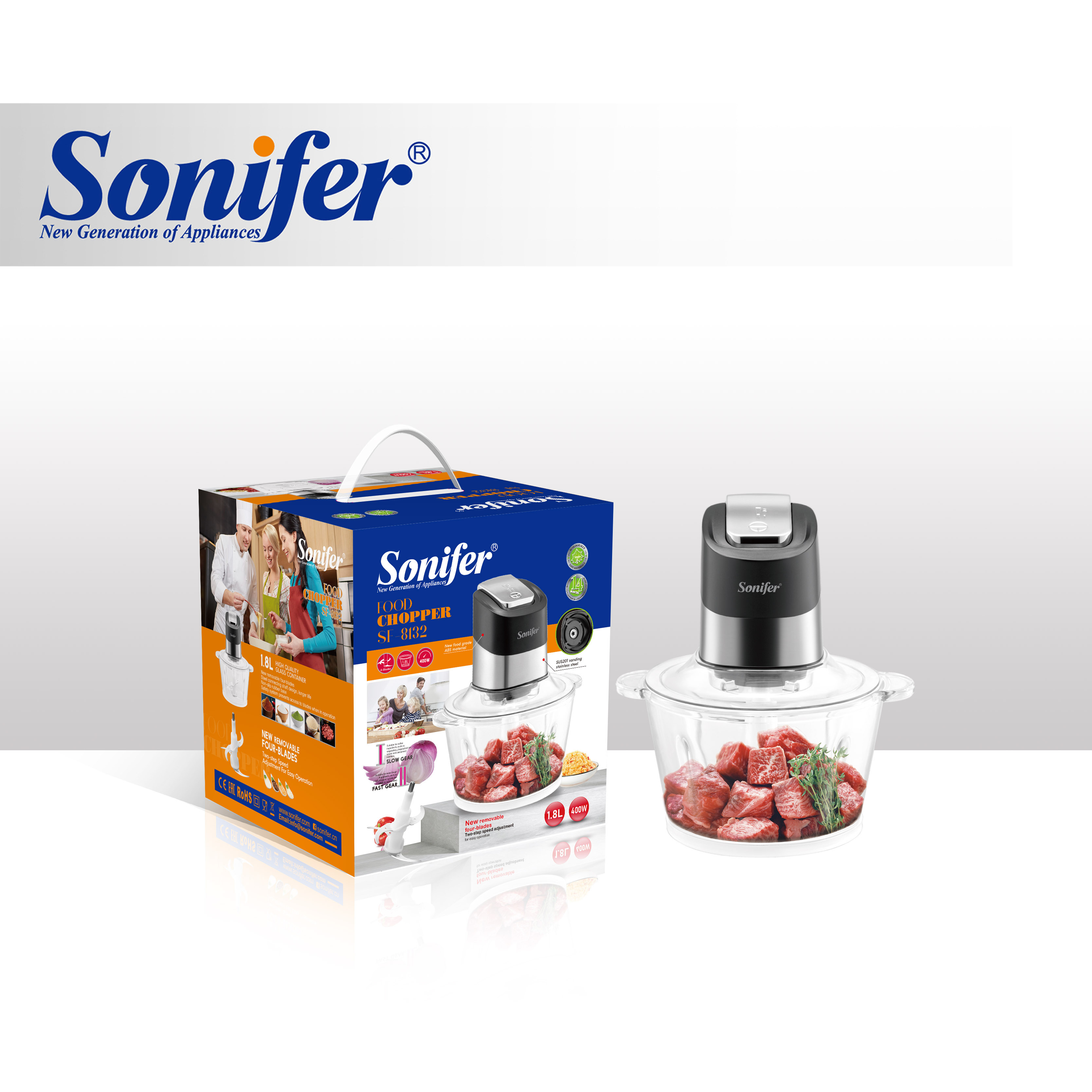 Sonifer SF-8132 for kitchen 1.8 liter 400w electric glass vegetable meat food chopper small