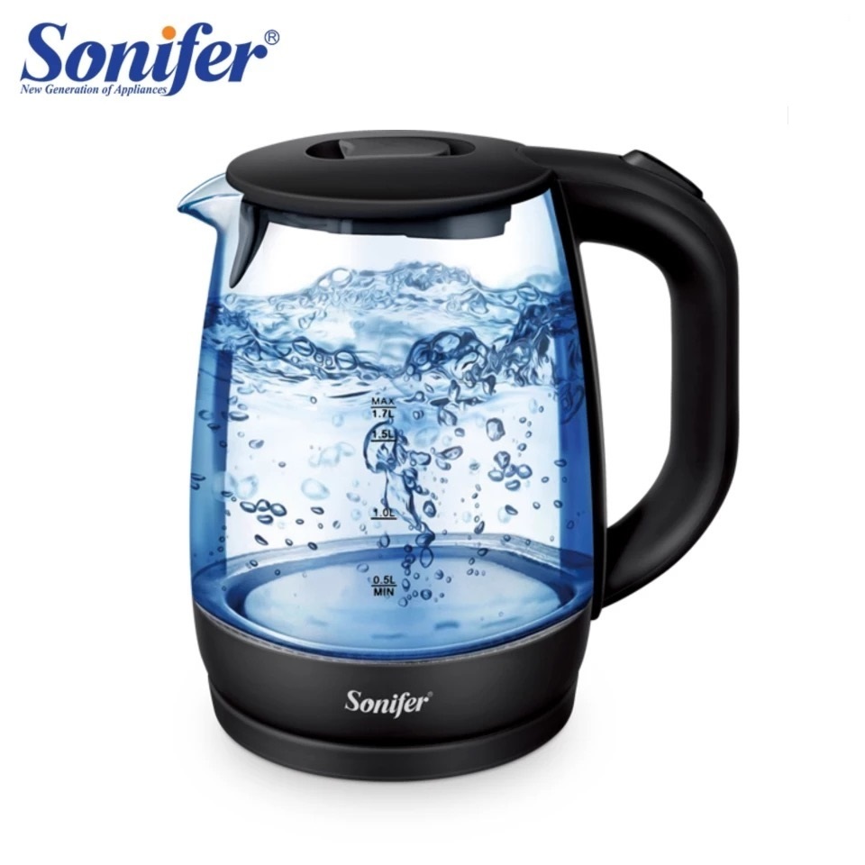 Sonifer SF-2079 household powerful hot water cordless led light 1.7 liter glass electric kettle