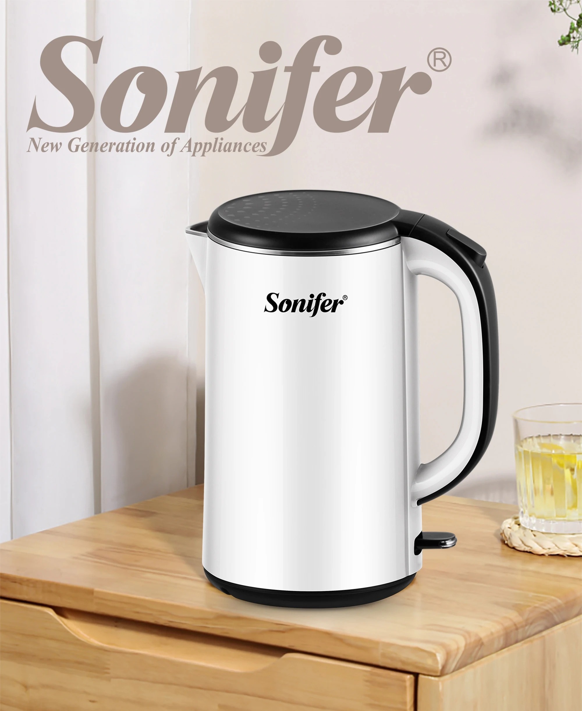 Sonifer SF-2091 new arrival household 1500w stainless steel cordless fast white electric heating electric kettle