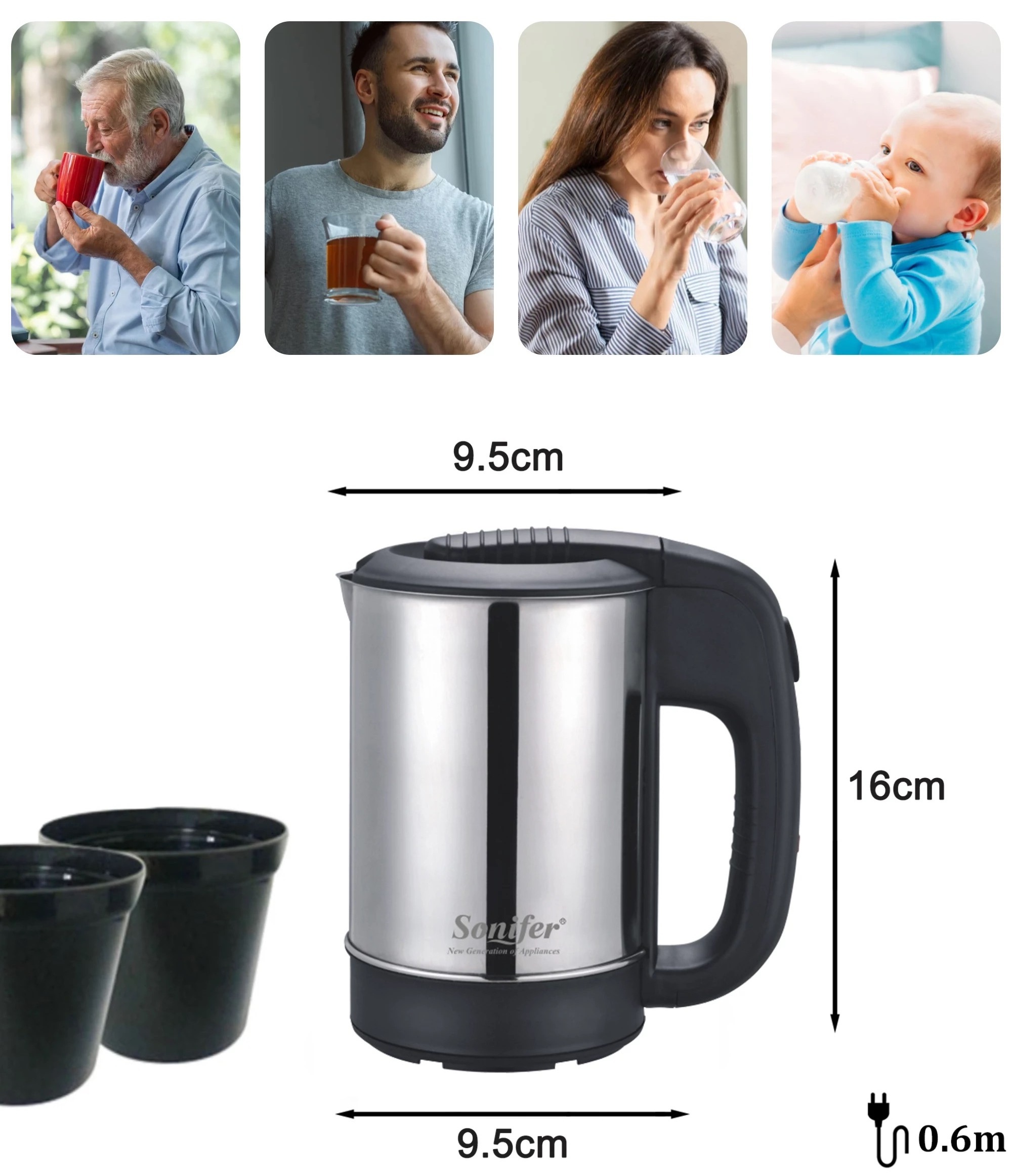 Sonifer SF-2011 wholesale 1000W cheap stainless steel 0.5 liter for travellers hotel mini portable electric kettle