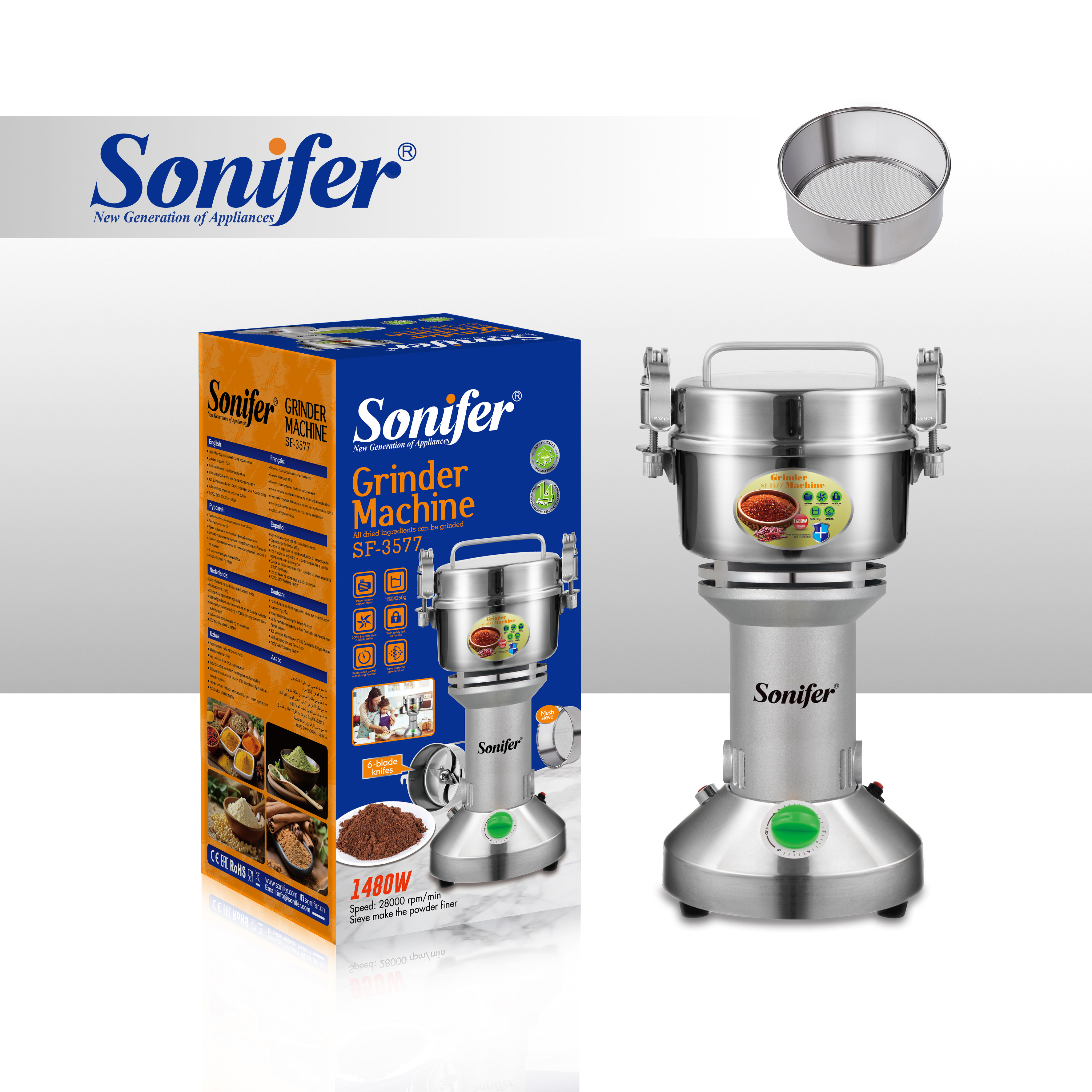 Sonifer SF-3577 Multifunctional  5 Adjustable High Speed Grinder Electric Kitchen Coffee Beans Grinder OEM high quality Grinder