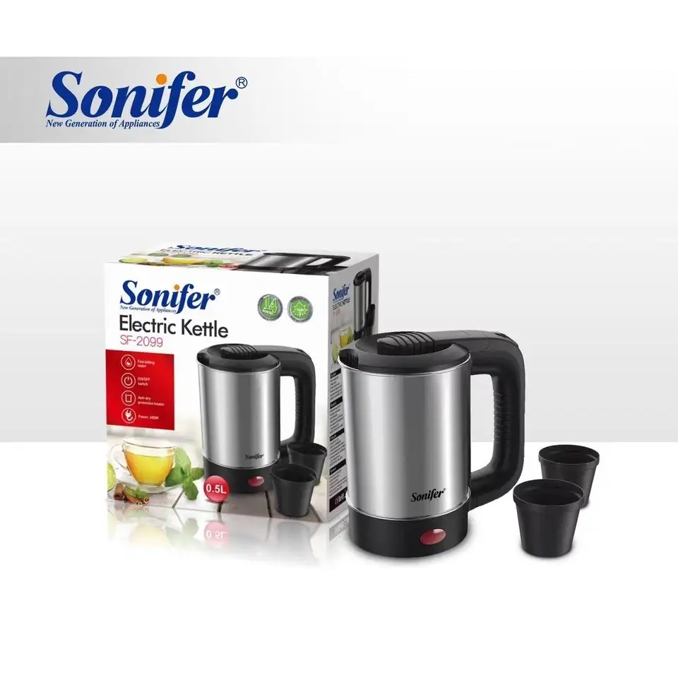 Sonifer SF-2099 household portable with 2 cups personal mini stainless steel travel electric kettle 0.5l