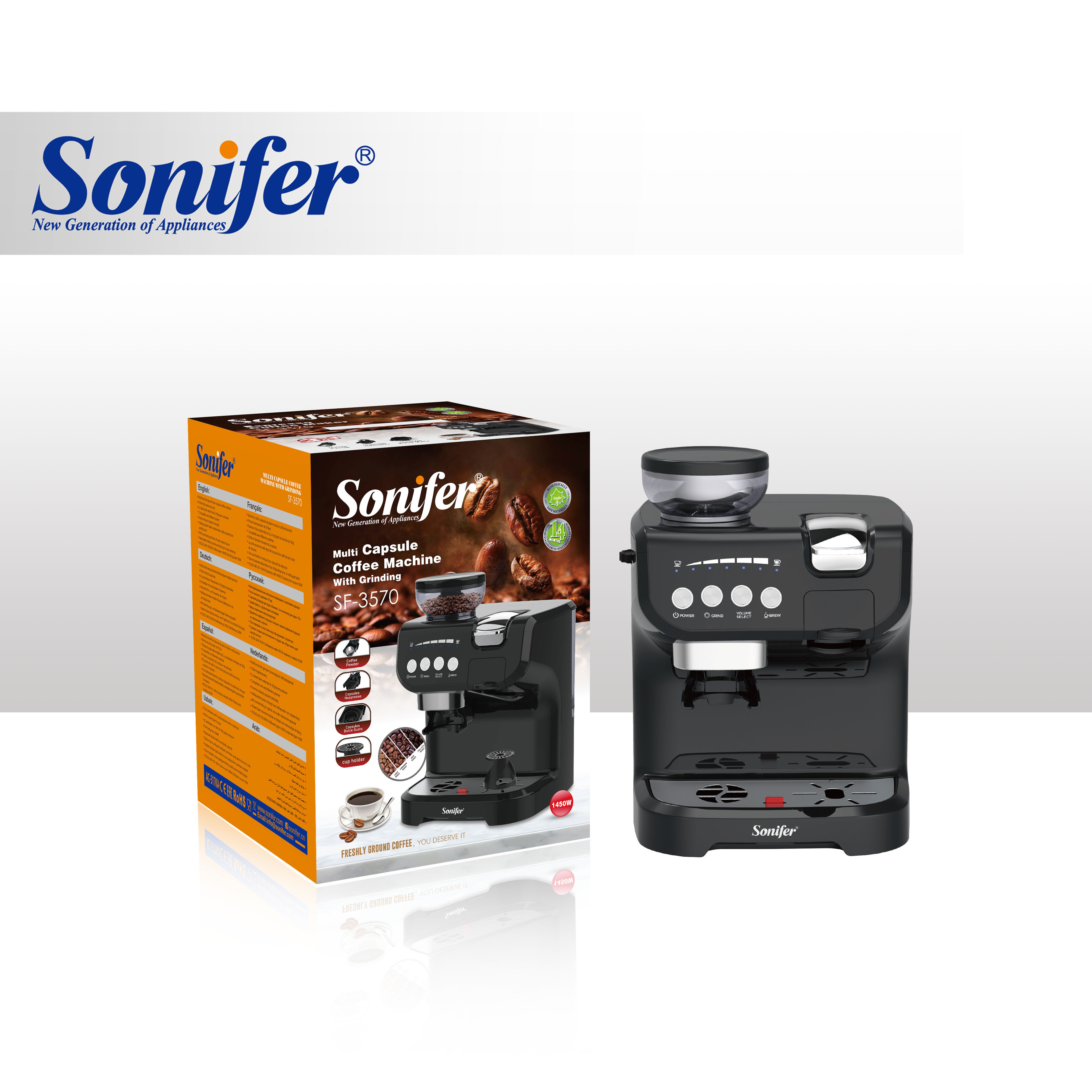 Sonifer SF-3570 new household multi-functional brewing with bean ground electric multi capsule coffee machine