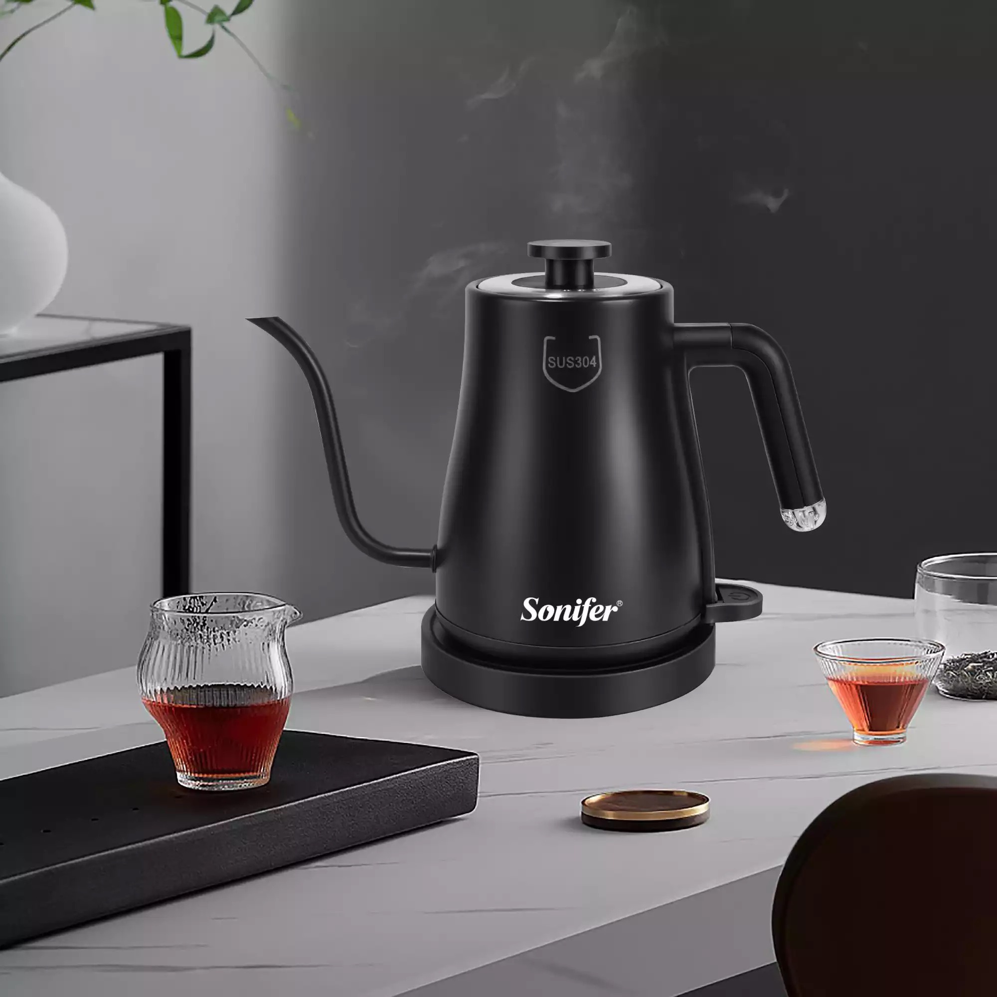 Sonifer SF-2082 hot selling black high power 1500w stainless steel cordless jug 1l electric coffee kettle