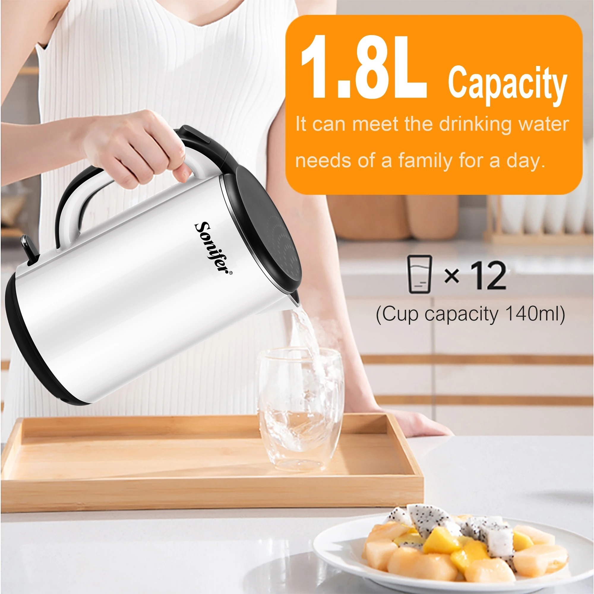 Sonifer SF-2091 new arrival household 1500w stainless steel cordless fast white electric heating electric kettle