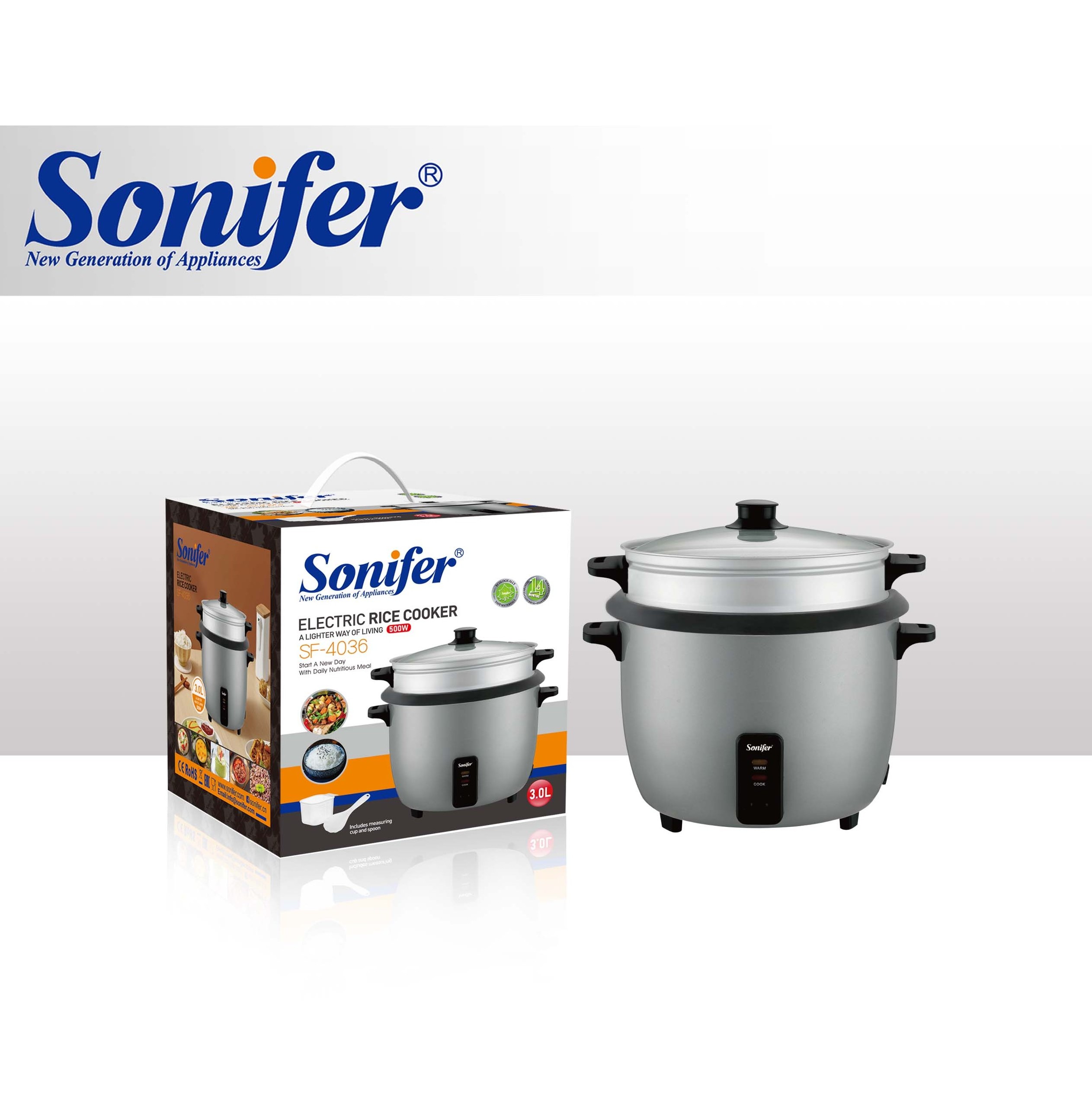 Sonifer SF-4036 Electric Cooking Pot 3L Portable Electric Multi Cooker Skillet Rice Cooker With Steamer Electric Rice Cooker