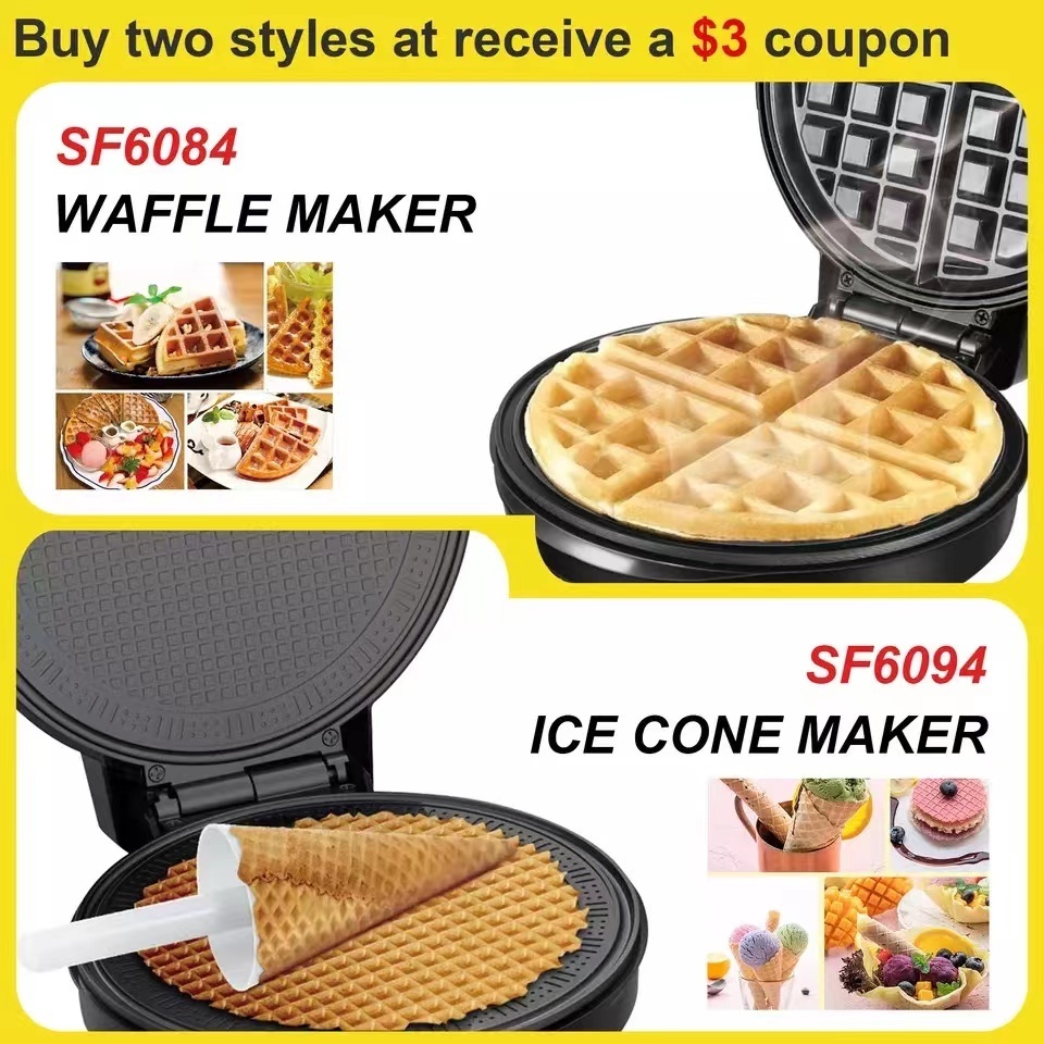 Sonifer SF-6094 wholesale household 220V automatic egg roll electric ice cream mini waffle cone maker