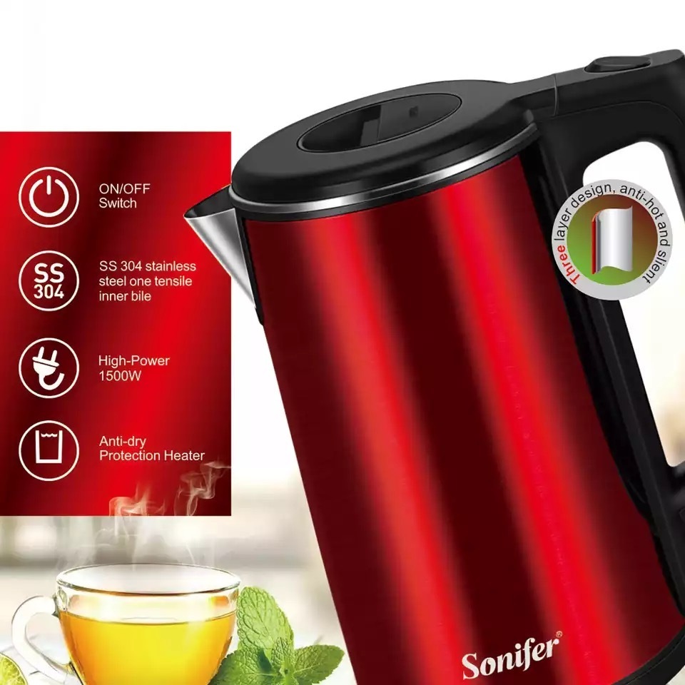 Sonifer SF-2077 wholesale home use 220v stainless steel double wall heating electric kettle 1.8 liters