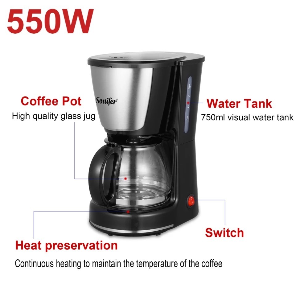 Sonifer SF-3555 wholesale home 220V multifunctional 0.75l single serve brewing mini tea filter drip coffee maker machine