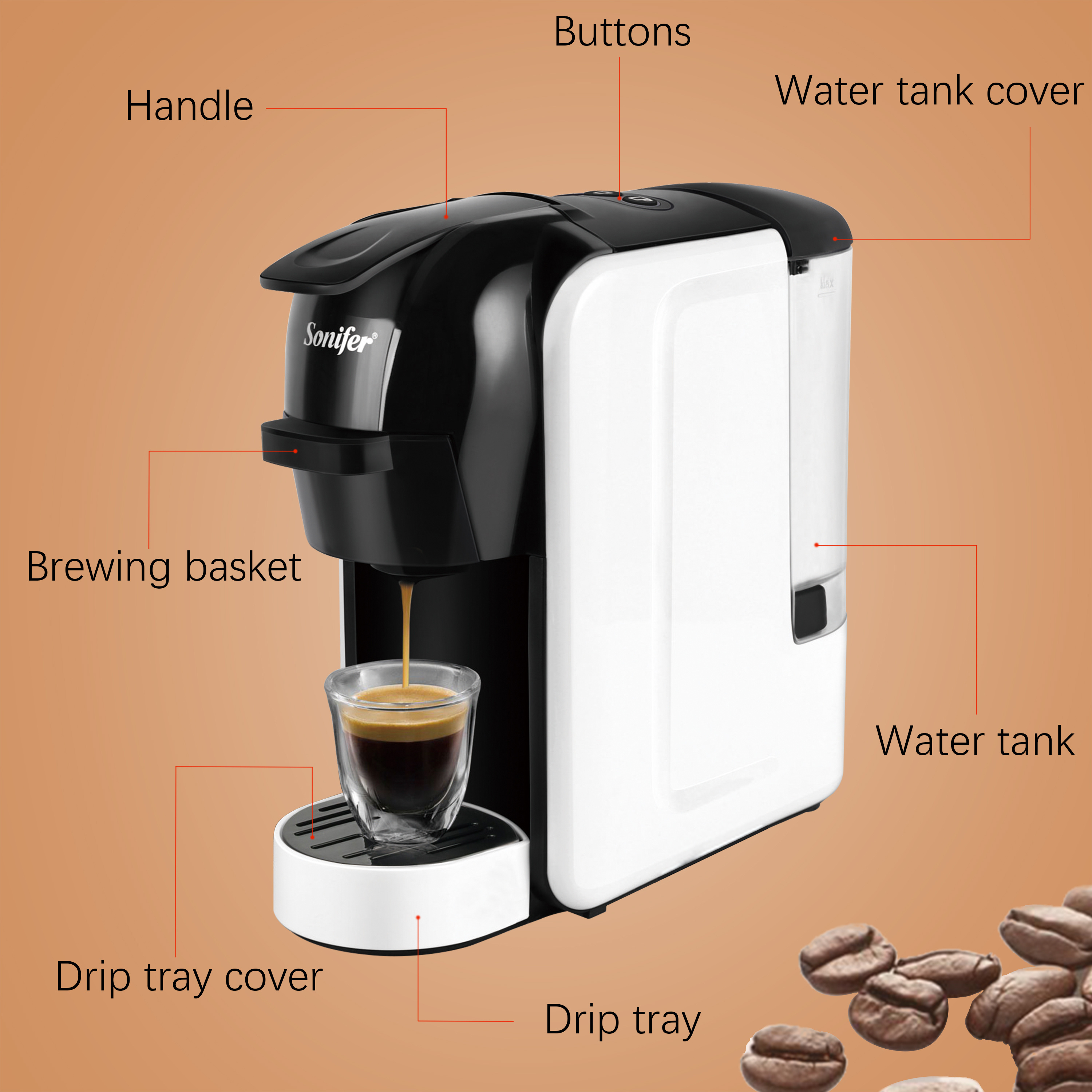 Sonifer SF-3539 wholesale high quality 19 bar pressure home 220V automatic electric multi 3 in 1 capsule coffee machine