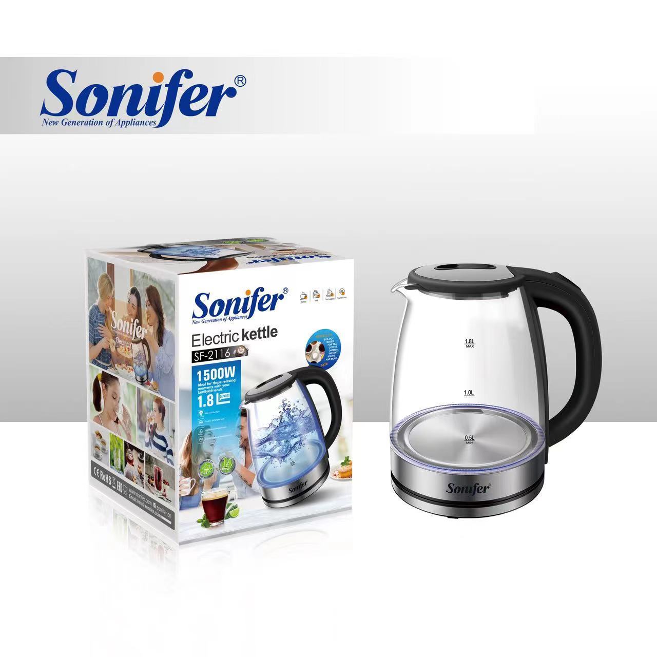 Sonifer SF-2116 wholesale cheap for kitchen 1500w led blue light electric glass kettle 1.8