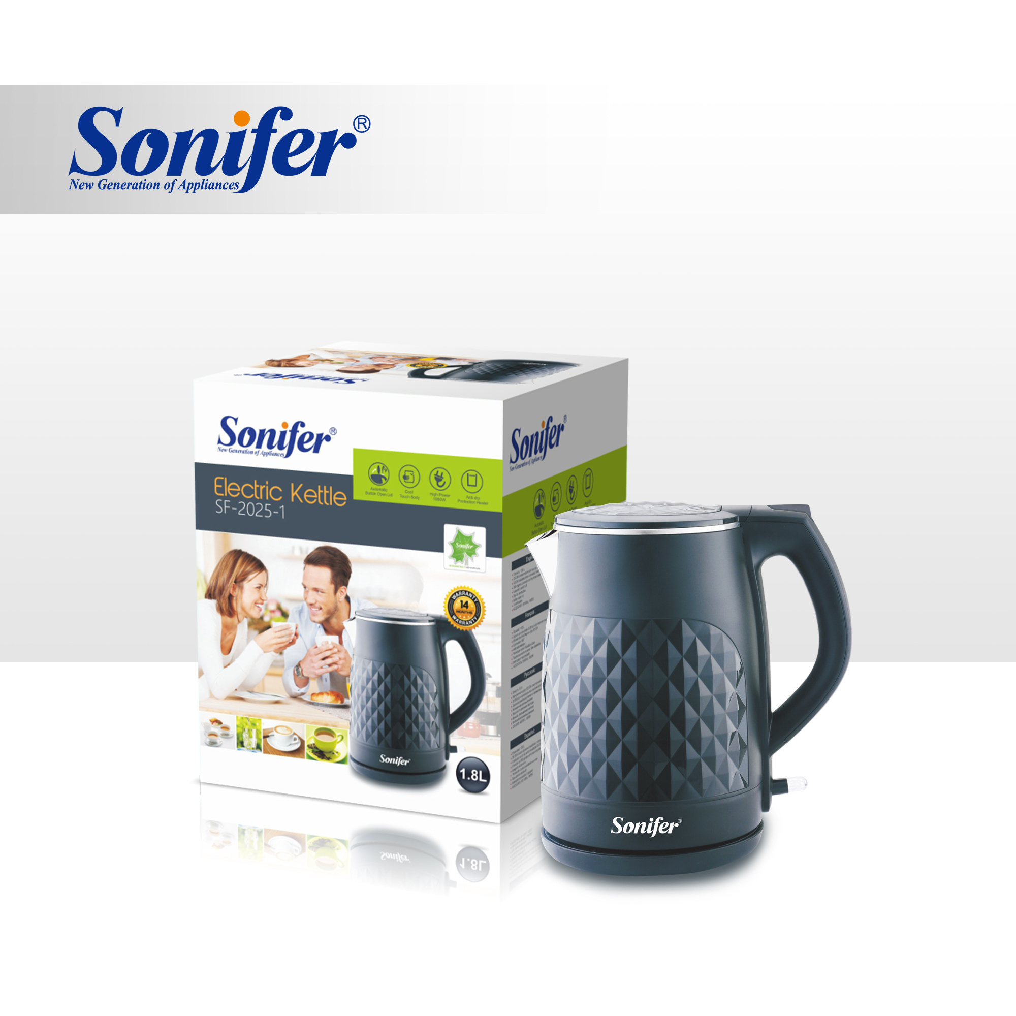 Sonifer SF-2025-1 Household High Quality 1850W  1.8L Water Stainless Steel 304 Double Layer Automatic Switch Off Electric Kettle