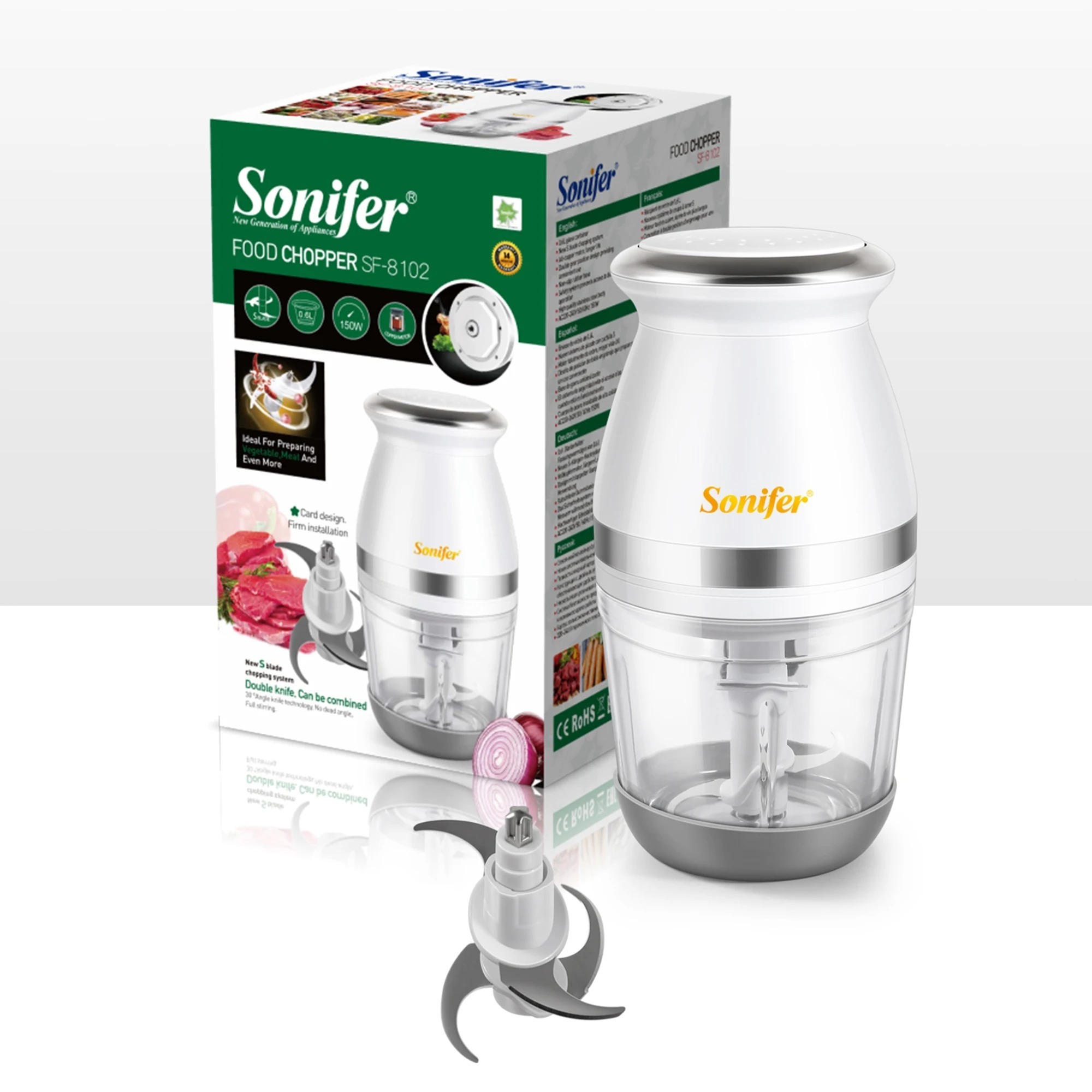 Sonifer SF-8102 wholesale 150W household 0.6L glass jar multi purpose for baby electric mini food chopper meat grinder