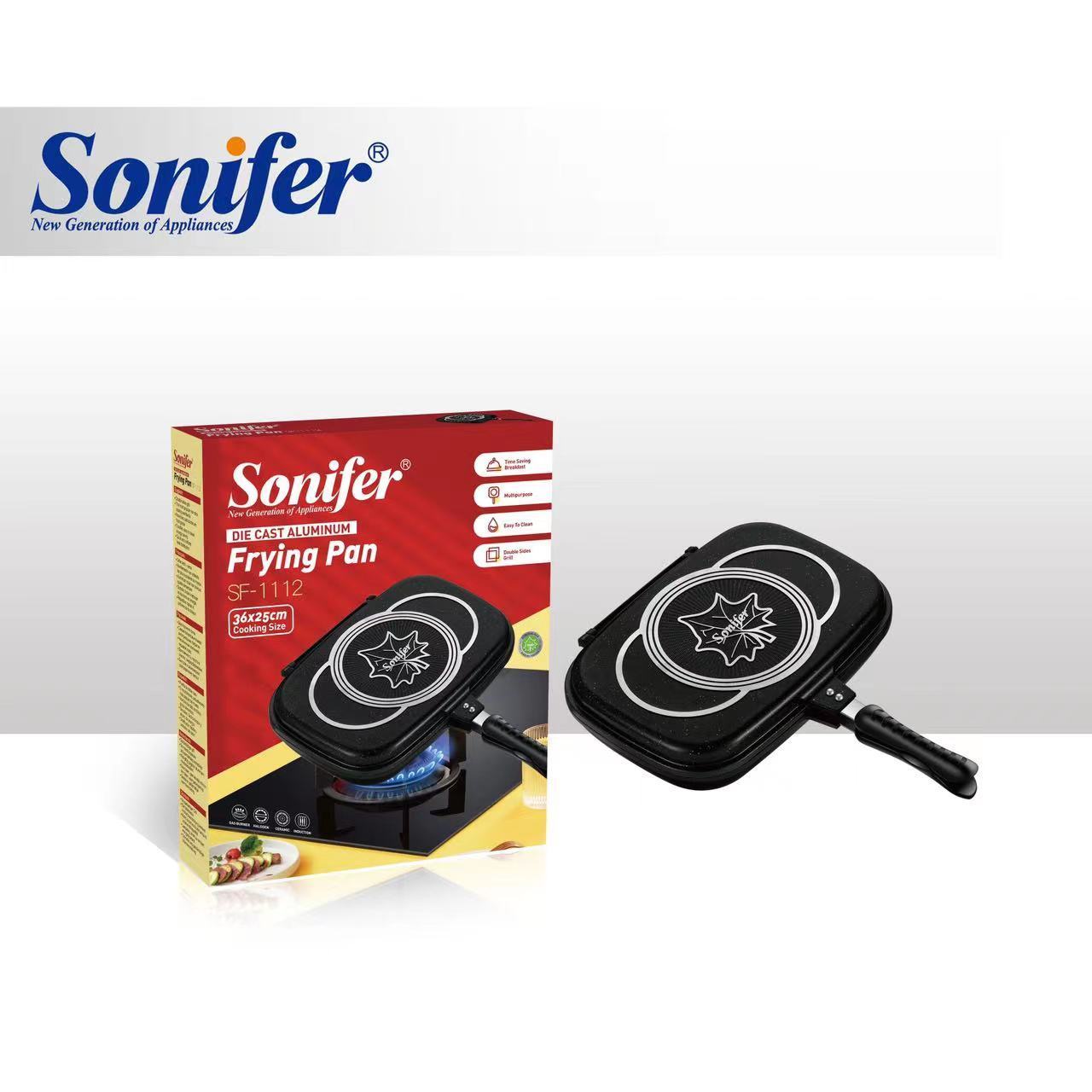 Sonifer SF-1112 new household gas cooker square non stick double sided grill die cast aluminum frying pan