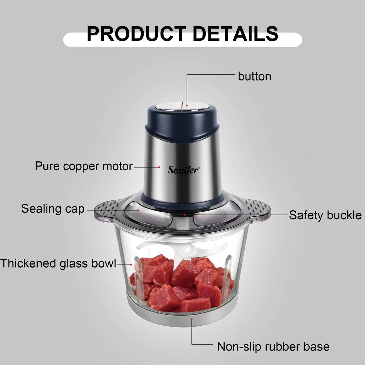 Sonifer SF-8077 kitchen appliances 400w large 2.5L capacity processor meat vegetable electric garlic chopper food