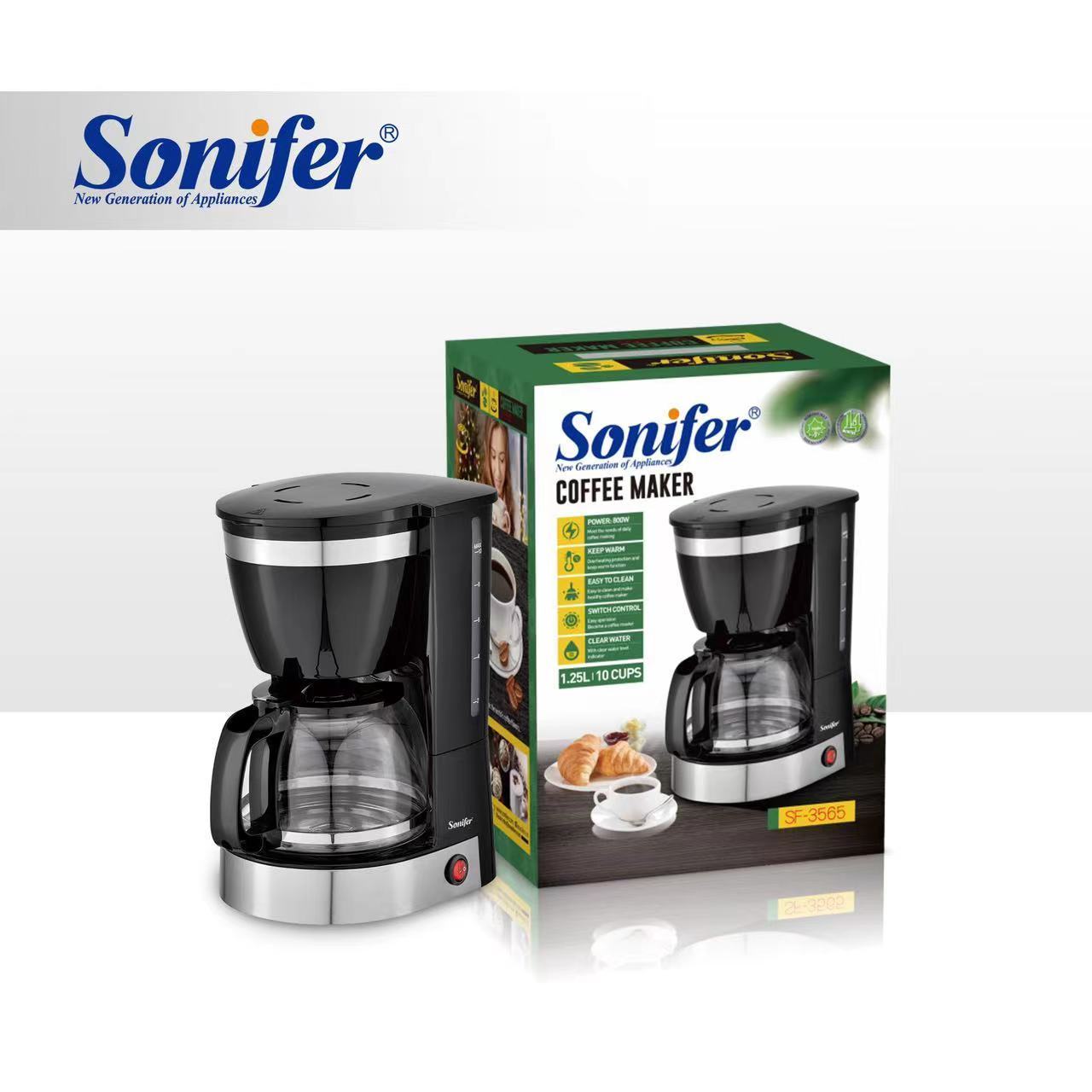 Sonifer SF-3565 household 800W automatic 1.25 liter 10 cups anti-drip function electric coffee maker drip