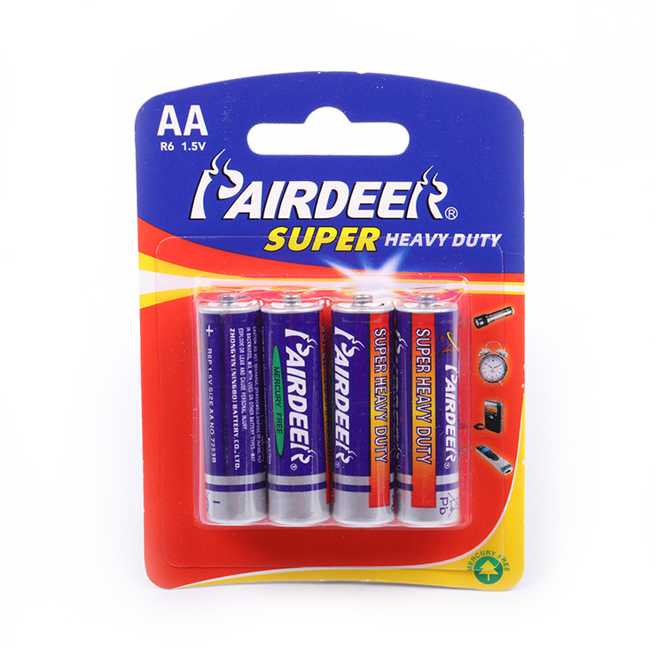 Pairdeer r6 1.5v r6 700mAh size um3 pilas alcalinas aa Zinc Carbon heavy duty dry battery