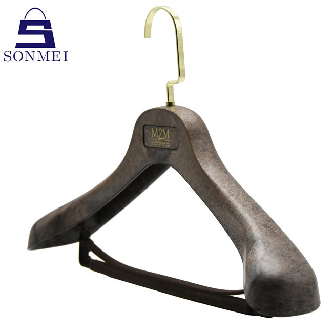 Deluxe imitate wood suit thick plastic hanger with bar