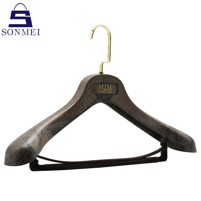 Deluxe imitate wood suit thick plastic hanger with bar