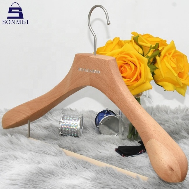 Durable garment natural clothes beech wooden luxury large wide hangers