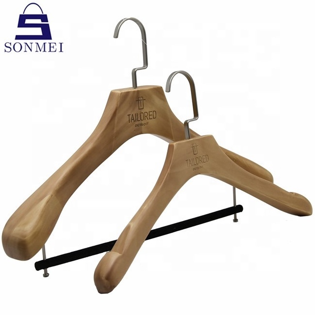 Durable garment natural clothes beech wooden luxury large wide hangers